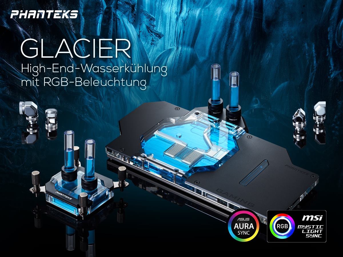 Phanteks Glacier High-End-Wasserkühler mit RGB-Beleuchtung für CPU und GPU  in außergewöhnlicher Optik – Hartware